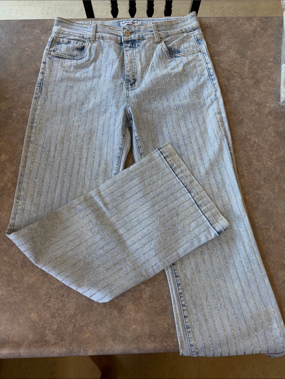 Light Wash Rhinestone Stripe Jeans